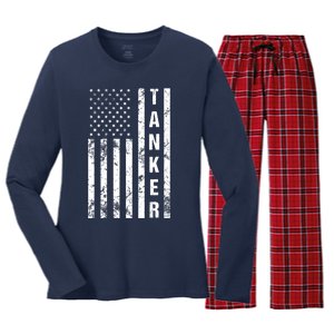 American Flag Army Tanker Women's Long Sleeve Flannel Pajama Set 