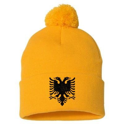 Albania Flag Albanian Doubleheaded Eagle Pom Pom 12in Knit Beanie