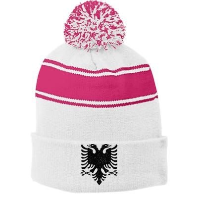 Albania Flag Albanian Doubleheaded Eagle Stripe Pom Pom Beanie