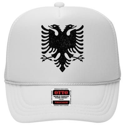 Albania Flag Albanian Doubleheaded Eagle High Crown Mesh Back Trucker Hat