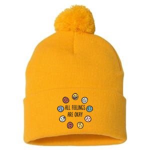 All Feelings Are Okay Tal Health Awareness Month Emotion Pom Pom 12in Knit Beanie