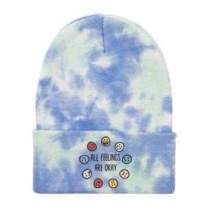 All Feelings Are Okay Tal Health Awareness Month Emotion Tie Dye 12in Knit Beanie