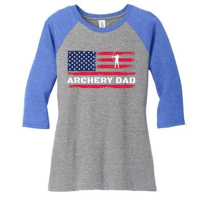 American Flag Archery Dad Father's Day Meaningful Gift Women's Tri-Blend 3/4-Sleeve Raglan Shirt