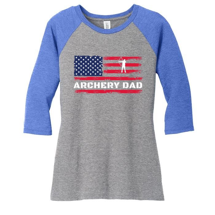 American Flag Archery Dad Father's Day Meaningful Gift Women's Tri-Blend 3/4-Sleeve Raglan Shirt