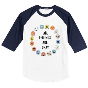 All Feelings Are Okay School Teacher Psychologist Counselor Baseball Sleeve Shirt