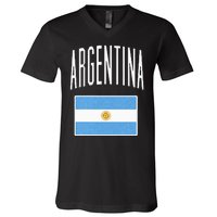 Argentina Flag Argentine Football Soccer Fan V-Neck T-Shirt