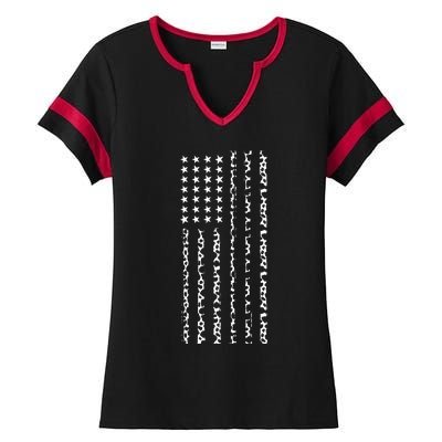 American Flag America Usa Cow Gift Ladies Halftime Notch Neck Tee