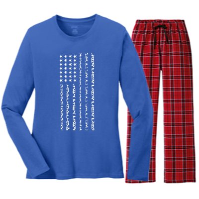 American Flag America Usa Cow Gift Women's Long Sleeve Flannel Pajama Set 