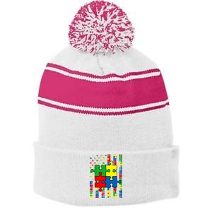 American Flag Autism Awareness Baby Boy Girl Stripe Pom Pom Beanie