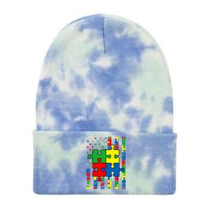 American Flag Autism Awareness Baby Boy Girl Tie Dye 12in Knit Beanie