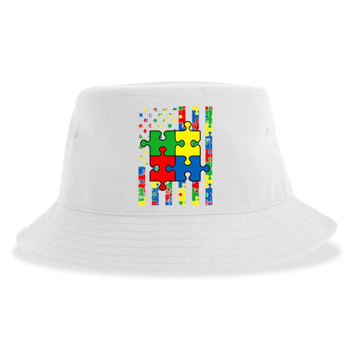 American Flag Autism Awareness Baby Boy Girl Sustainable Bucket Hat