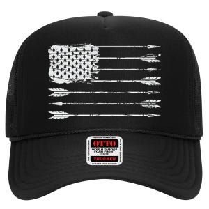 American Flag Arrow Archery Bowhunting Gifts Archer Hunter High Crown Mesh Back Trucker Hat