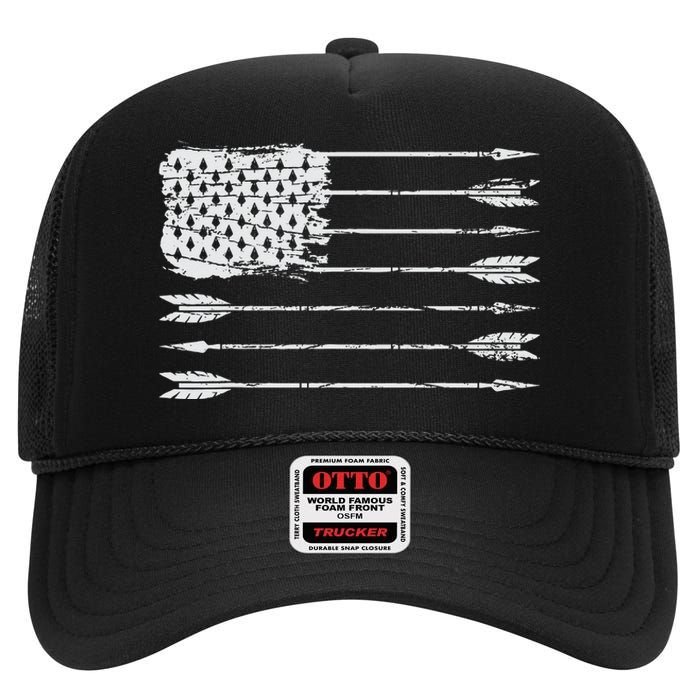 American Flag Arrow Archery Bowhunting Gifts Archer Hunter High Crown Mesh Back Trucker Hat