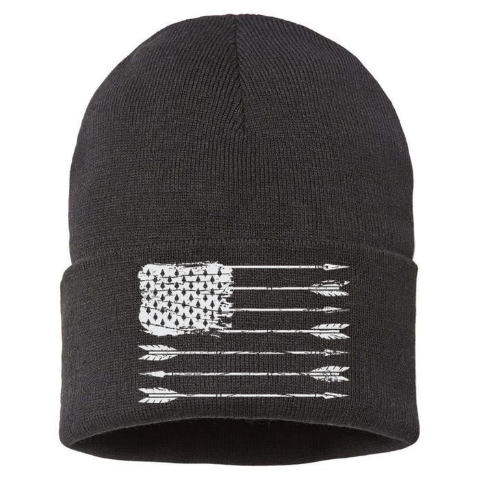 American Flag Arrow Archery Bowhunting Gifts Archer Hunter Sustainable Knit Beanie