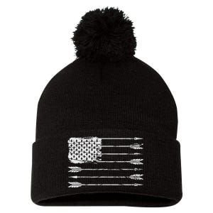 American Flag Arrow Archery Bowhunting Gifts Archer Hunter Pom Pom 12in Knit Beanie