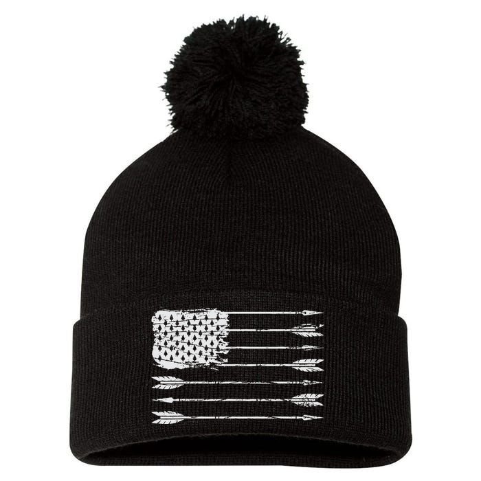 American Flag Arrow Archery Bowhunting Gifts Archer Hunter Pom Pom 12in Knit Beanie