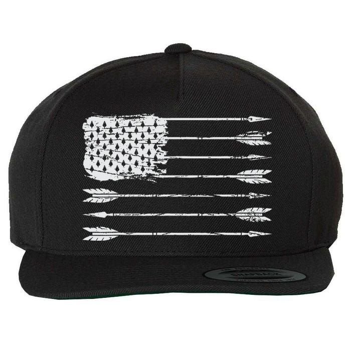 American Flag Arrow Archery Bowhunting Gifts Archer Hunter Wool Snapback Cap