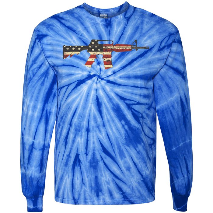 American Flag Ar15 Tie-Dye Long Sleeve Shirt