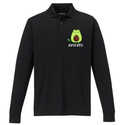 Avocato Funny Avocado Lover Cat Performance Long Sleeve Polo