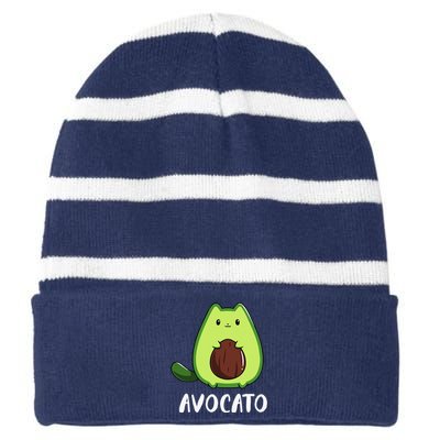 Avocato Funny Avocado Lover Cat Striped Beanie with Solid Band