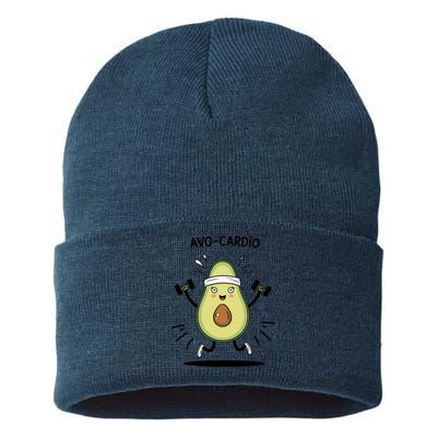 Avocardio Funny Avocado Fitness Illustration Sustainable Knit Beanie