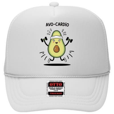 Avocardio Funny Avocado Fitness Illustration High Crown Mesh Back Trucker Hat