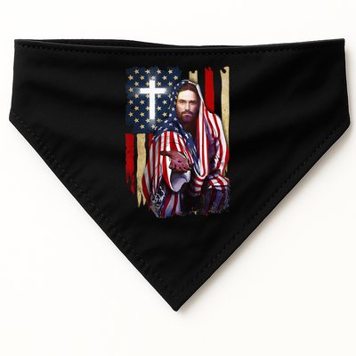 American Flag And Jesus Happy Independence Day 4th Of July USA-Made Doggie Bandana