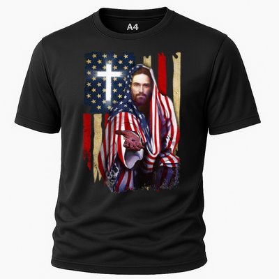 American Flag And Jesus Happy Independence Day 4th Of July Performance Shirt