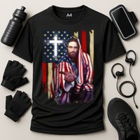 American Flag And Jesus Happy Independence Day 4th Of July Performance Shirt