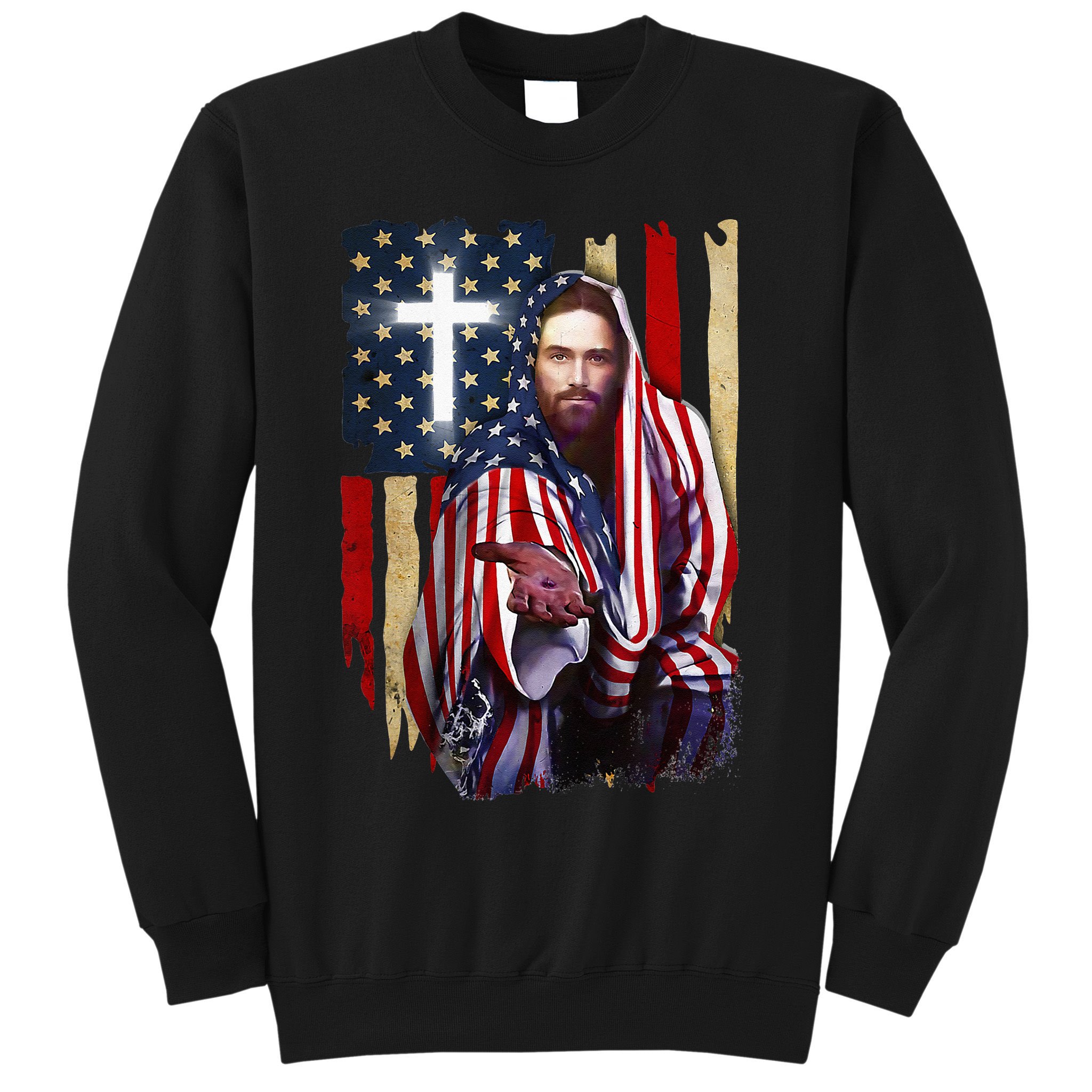 American Flag And Jesus Happy Independence Day 4th Of July Sweatshirt