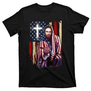 American Flag And Jesus Happy Independence Day 4th Of July T-Shirt