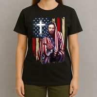 American Flag And Jesus Happy Independence Day 4th Of July T-Shirt