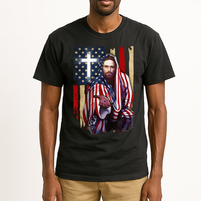 American Flag And Jesus Happy Independence Day 4th Of July Tall T-Shirt