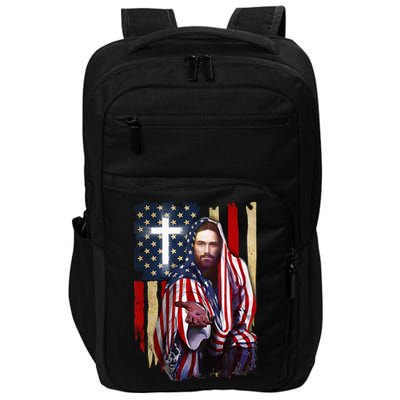 American Flag And Jesus Happy Independence Day 4th Of July Impact Tech Backpack