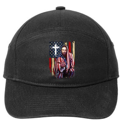 American Flag And Jesus Happy Independence Day 4th Of July 7-Panel Snapback Hat