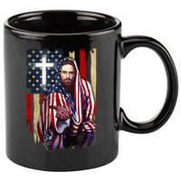 American Flag And Jesus Happy Independence Day 4th Of July 11oz C Handle Ceramic Mug