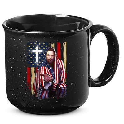 American Flag And Jesus Happy Independence Day 4th Of July 15oz Campfire Ceramic Mug