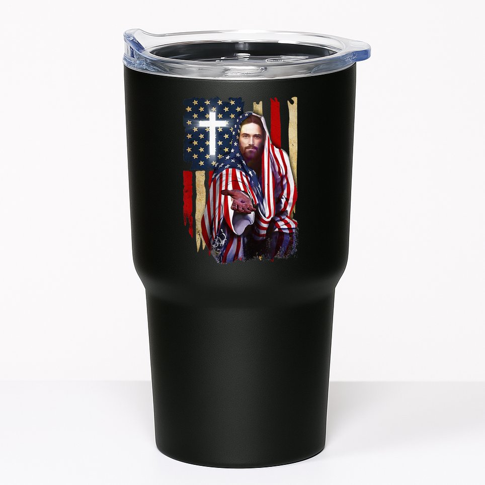 American Flag And Jesus Happy Independence Day 4th Of July Tumbler
