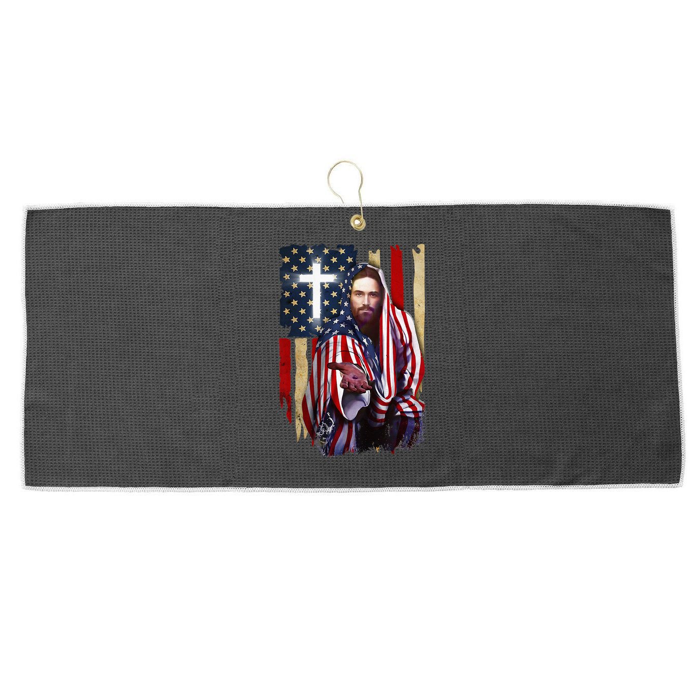 American Flag And Jesus Happy Independence Day 4th Of July Large Microfiber Waffle Golf Towel