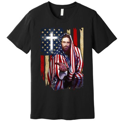 American Flag And Jesus Happy Independence Day 4th Of July Premium T-Shirt