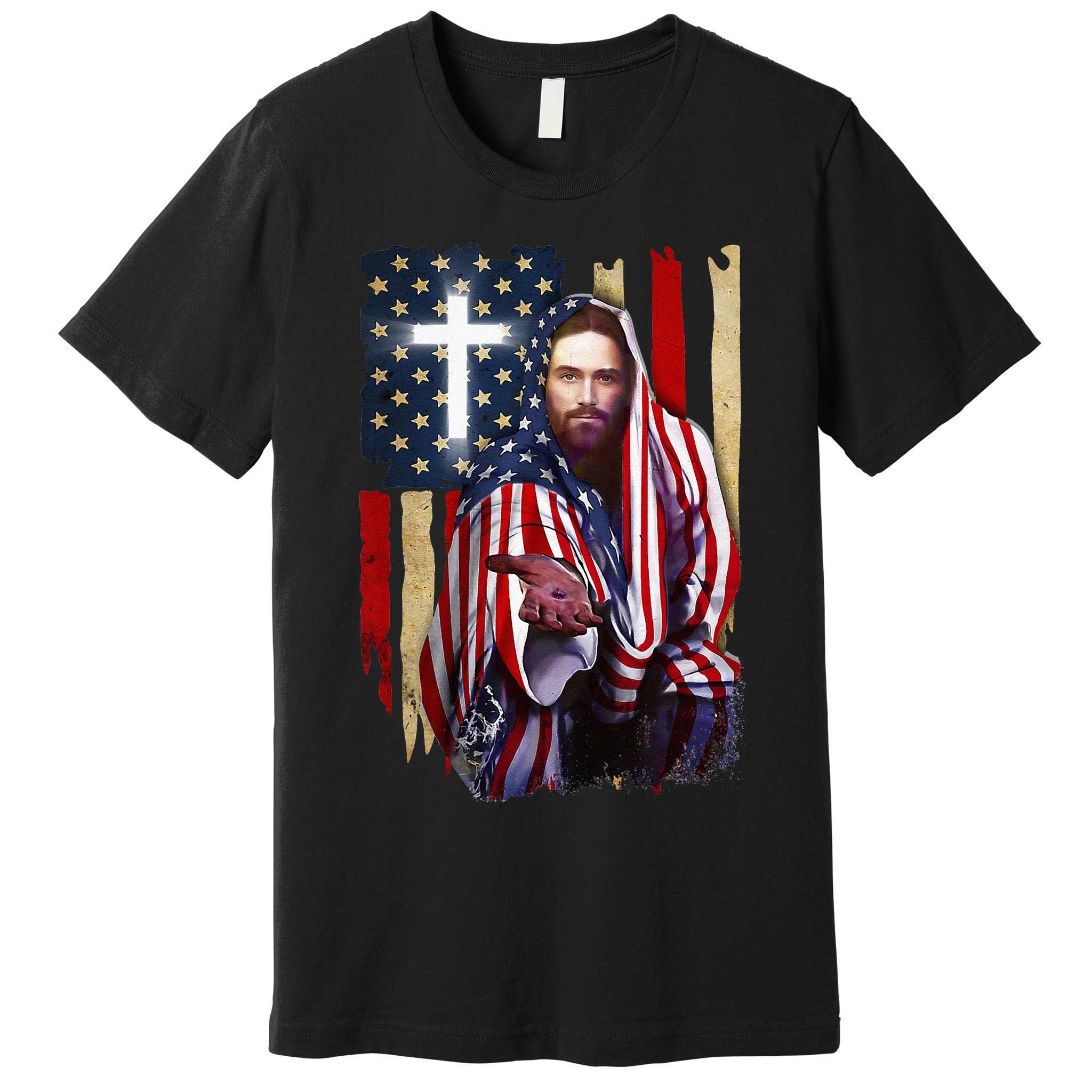 American Flag And Jesus Happy Independence Day 4th Of July Premium T-Shirt
