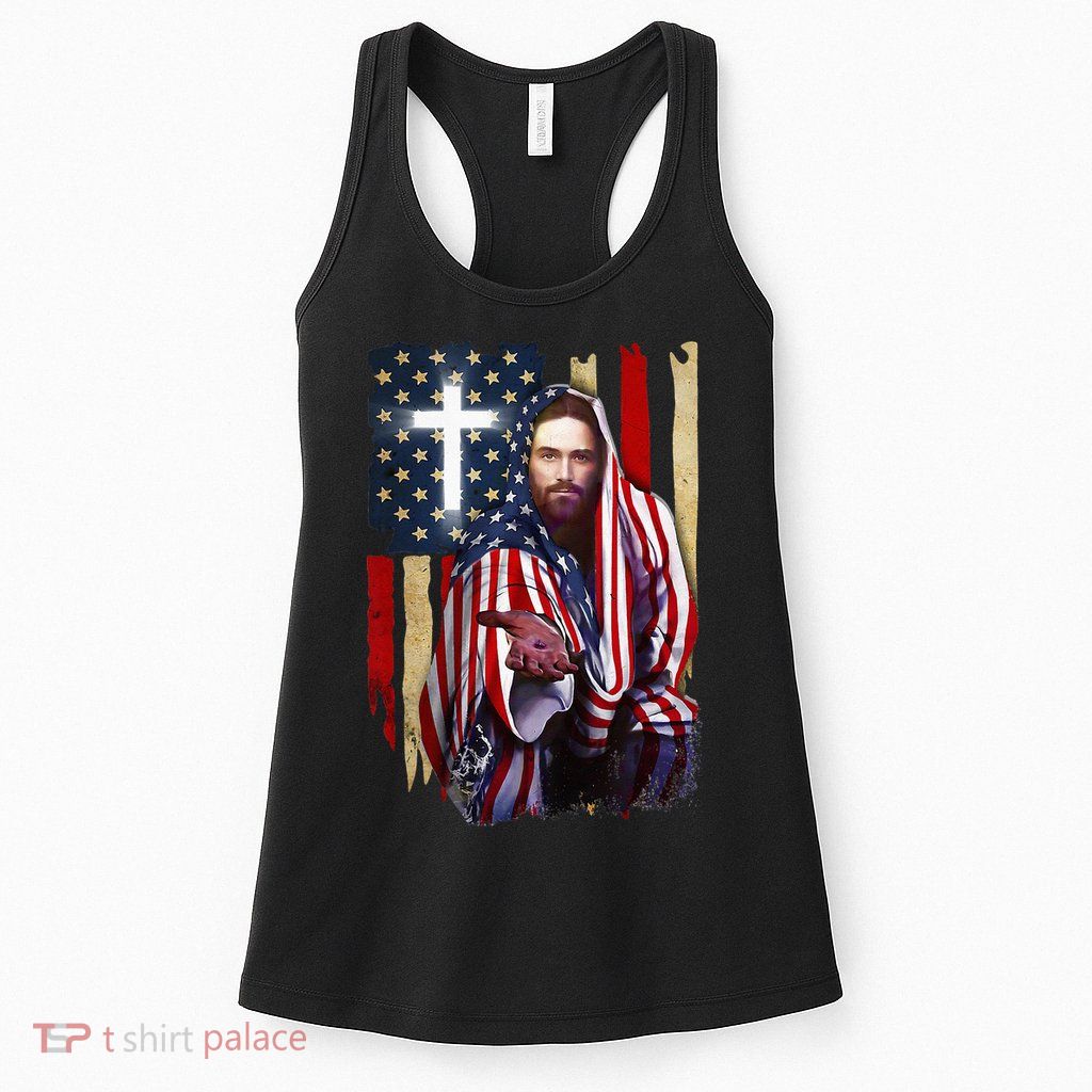 American Flag And Jesus Happy Independence Day 4th Of July Womens Tank Top
