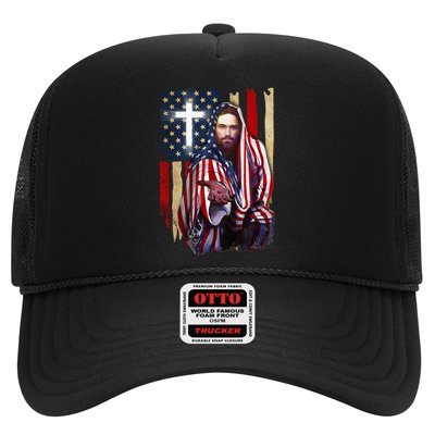 American Flag And Jesus Happy Independence Day 4th Of July Trucker Hat