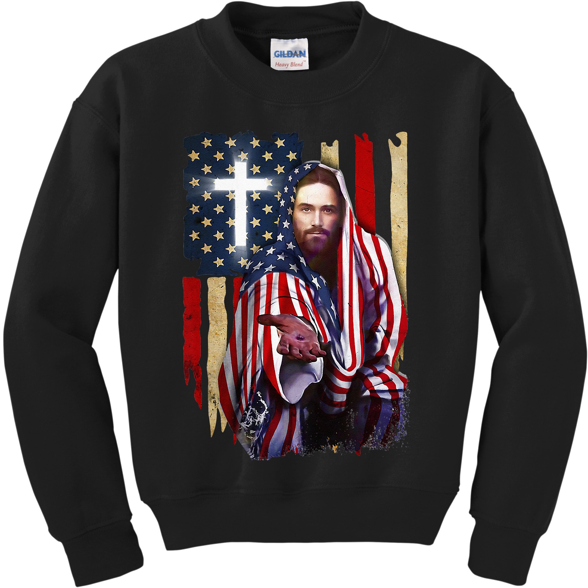 American Flag And Jesus Happy Independence Day 4th Of July Kids Sweatshirt
