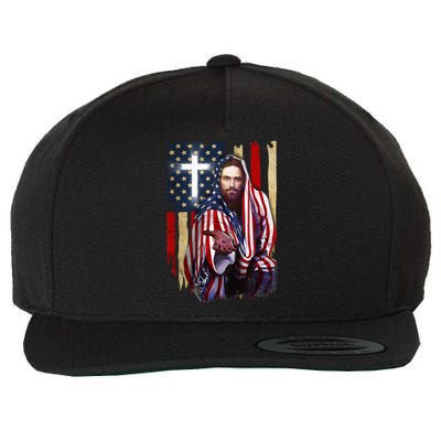 American Flag And Jesus Happy Independence Day 4th Of July Wool Snapback Cap