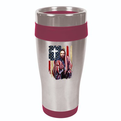 American Flag And Jesus Happy Independence Day 4th Of July 16oz Travel Tumbler
