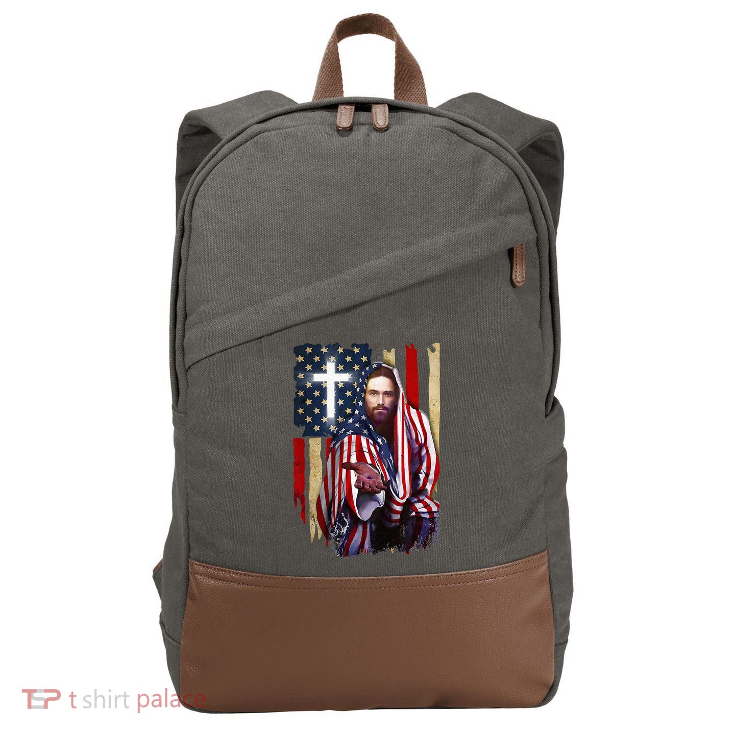 American Flag And Jesus Happy Independence Day 4th Of July Cotton Canvas Backpack