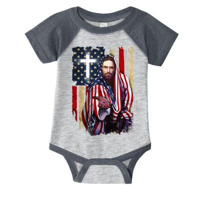 American Flag And Jesus Happy Independence Day 4th Of July Infant Baby Jersey Bodysuit