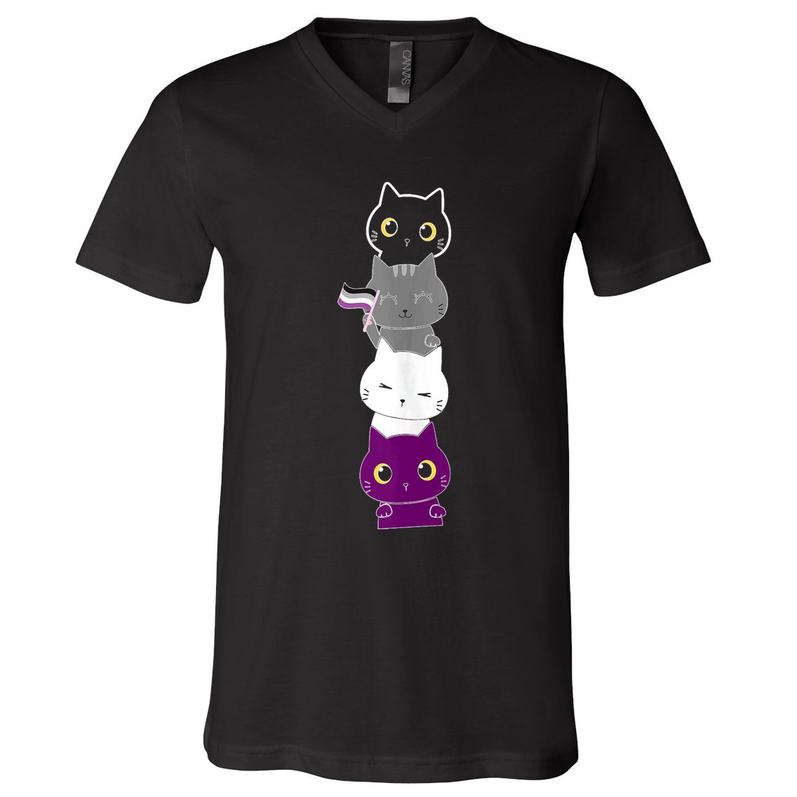 Asexuality Flag Animal Cat Ace Pride Demisexual Gift Asexual V-Neck T-Shirt