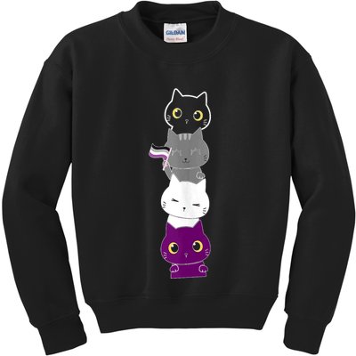 Asexuality Flag Animal Cat Ace Pride Demisexual Gift Asexual Kids Sweatshirt